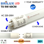 LED Neon Pendek TL T8 Tube 9W 60 cm Cover Dove - WHITE | Brilux - Double Ended